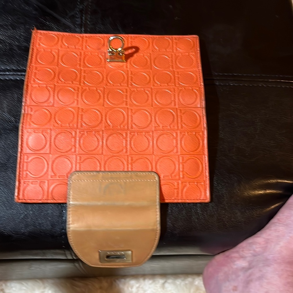 Salvatore Ferragamo Wallet orange and tan. 7.1/2 by 7.